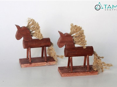 Ngựa gỗ Handmade Vinatge lông dây thừng W-NGUA-03